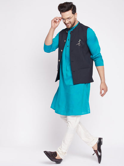 Men's Nehru Jacket With Embroided Insignia Of Lord Krishna -