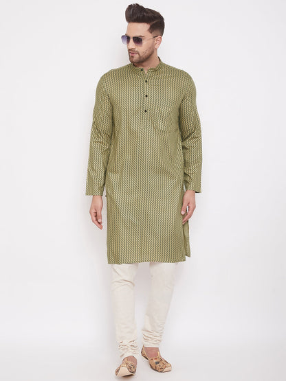 Men's Green Printed Festive Kurta