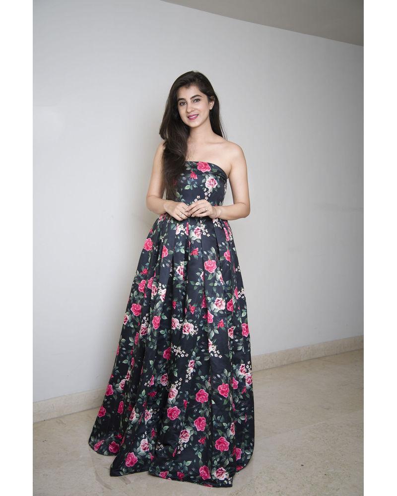 Women's Floral Affair Long Tube Dress Black (1 Pc Set) - Label Shaurya Sanadhya