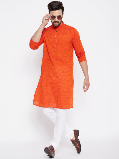 Men's Pure Cotton Orange Straight Kurta