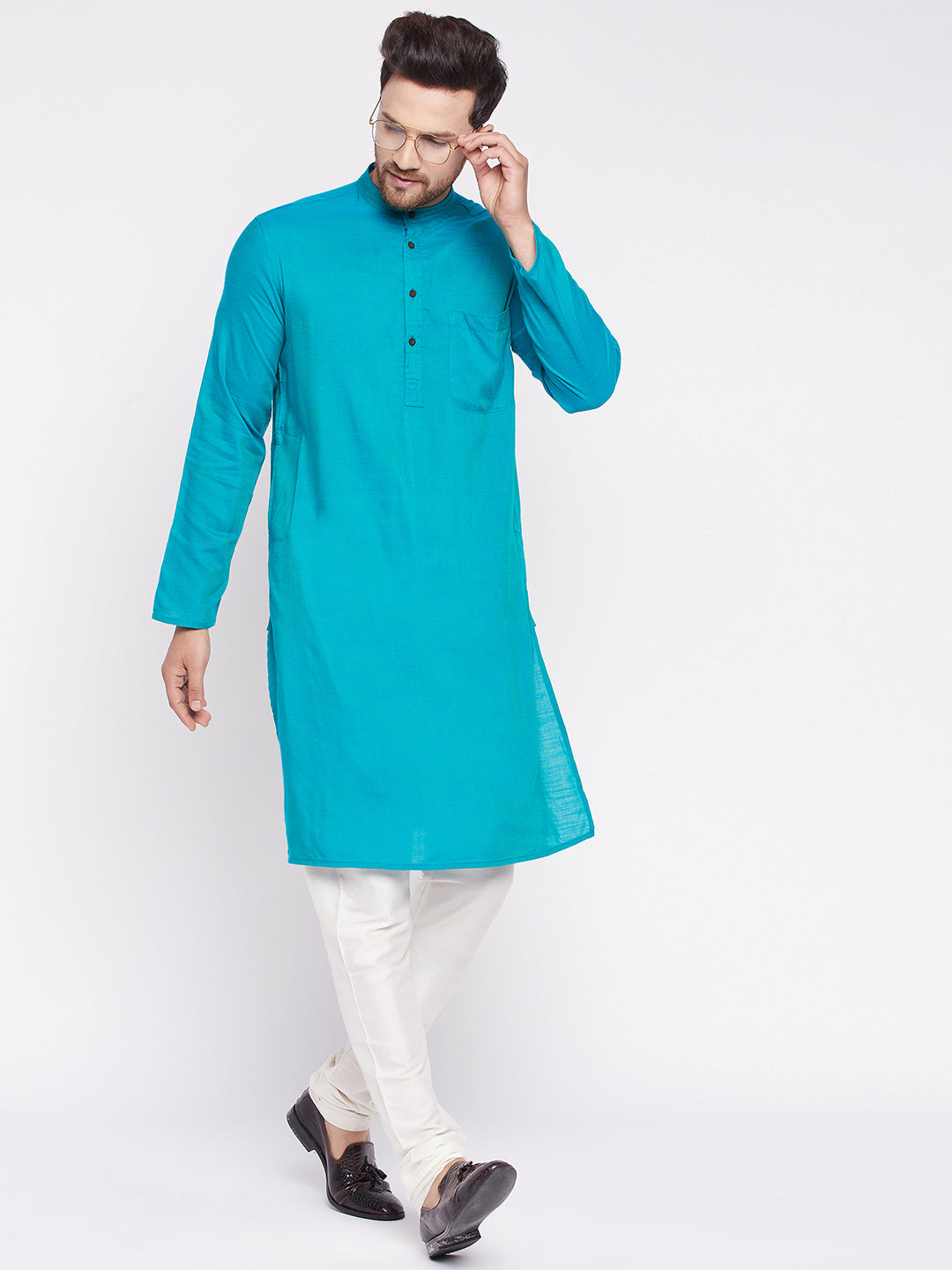 Men's Long Kurta with Band Collar -