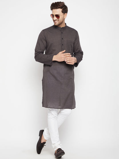 Men's Brown Color Long Kurta with Band Collar