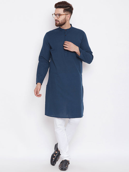 Men's Deep Blue Pure Cotton Kurta