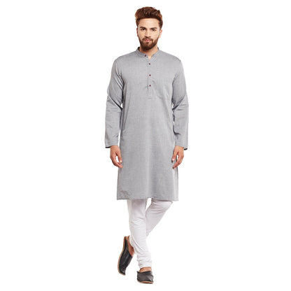 Men's Light Grey Solid Cotton Kurta