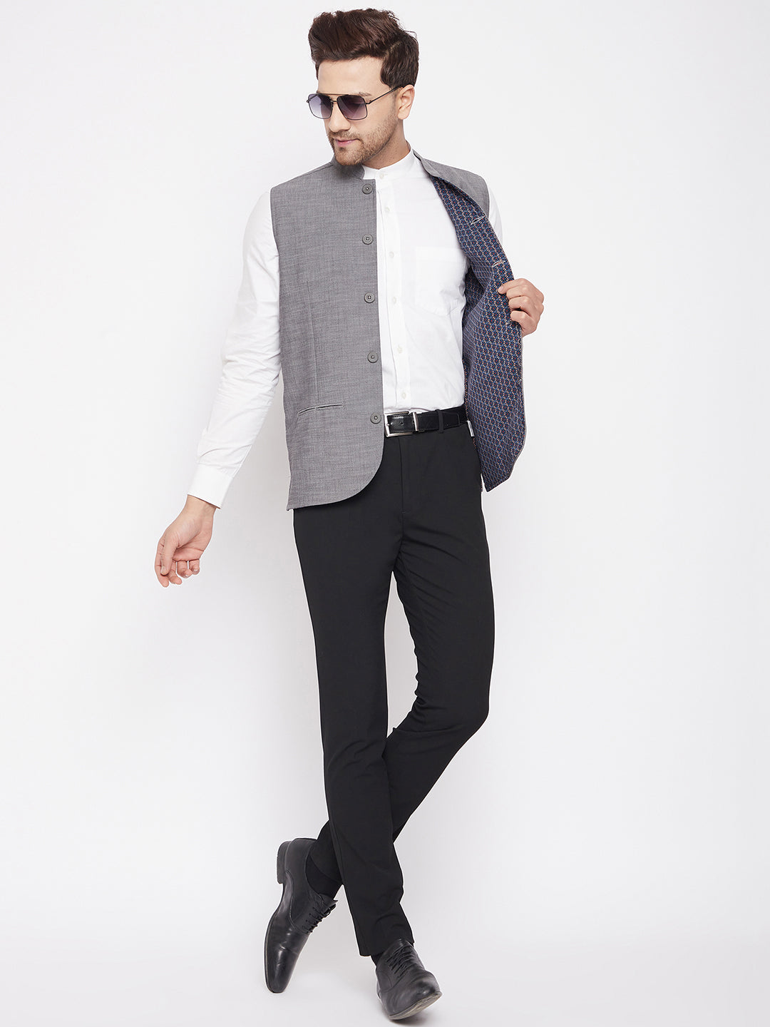 Men's Grey Color Woven Nehru Jacket