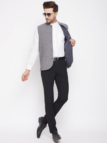 Men's Grey Color Woven Nehru Jacket