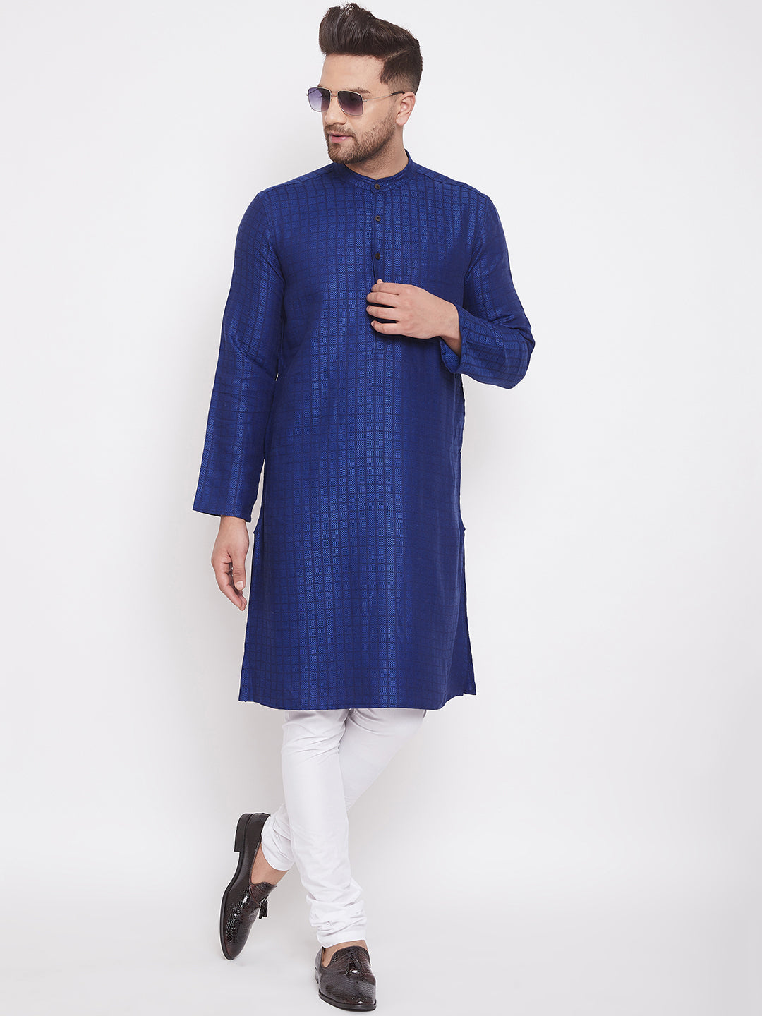 Men's Royal Blue Pure Cotton Kurta