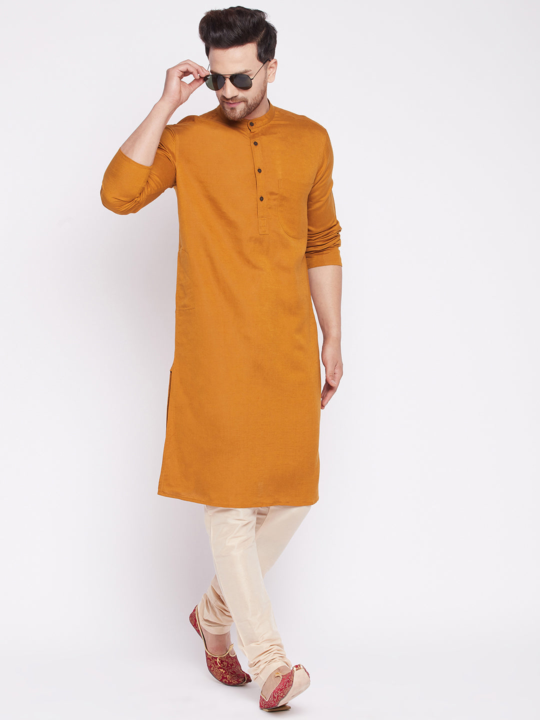 Men's Long Kurta with Band Collar -