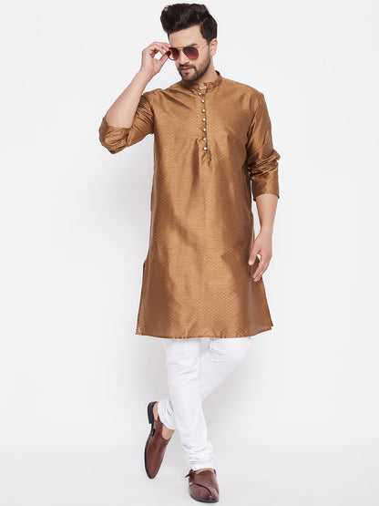 Men's Woven Design Brown Straight  Kurta