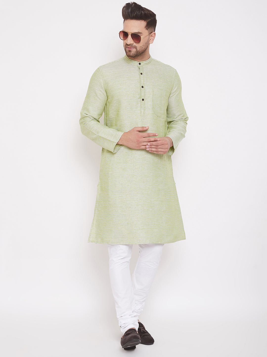 Men's Light Green Dobby Cotton Kurta