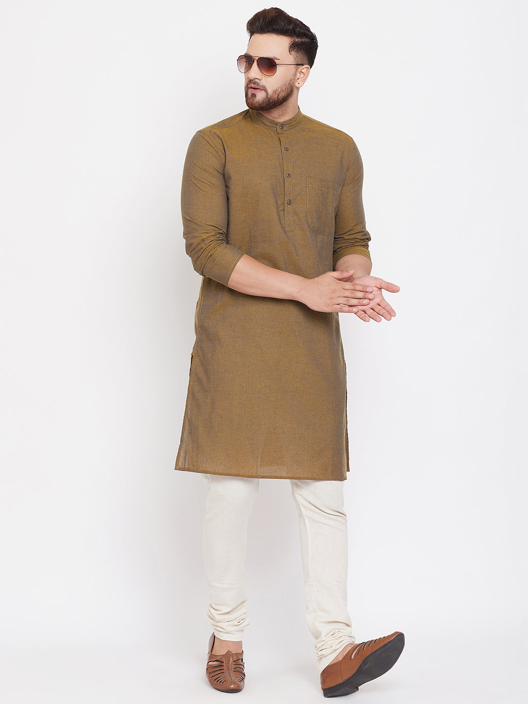 Men's Brown Pure Cotton Kurta