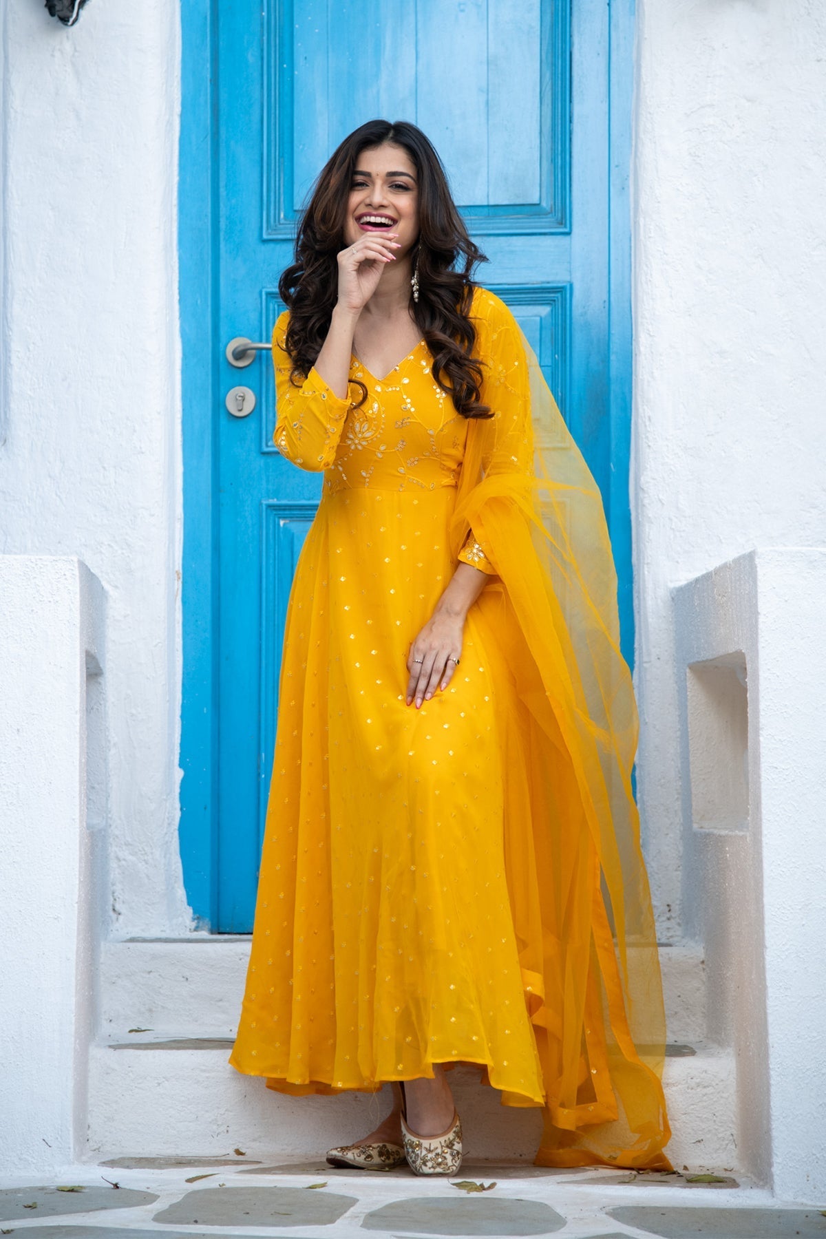 Women's Mustard Yellow Anarkali Set - Label Shaurya Sanadhya