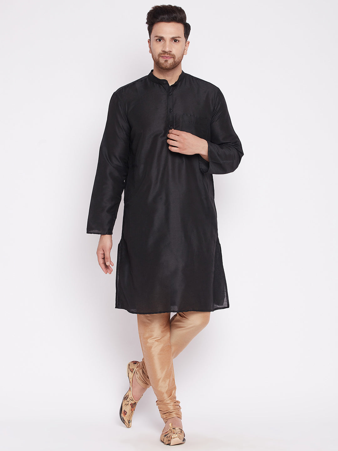 Men's Long Kurta with Band Collar -