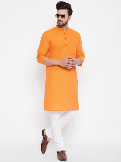 Men's Pure Cotton Striped Orange Kurta2