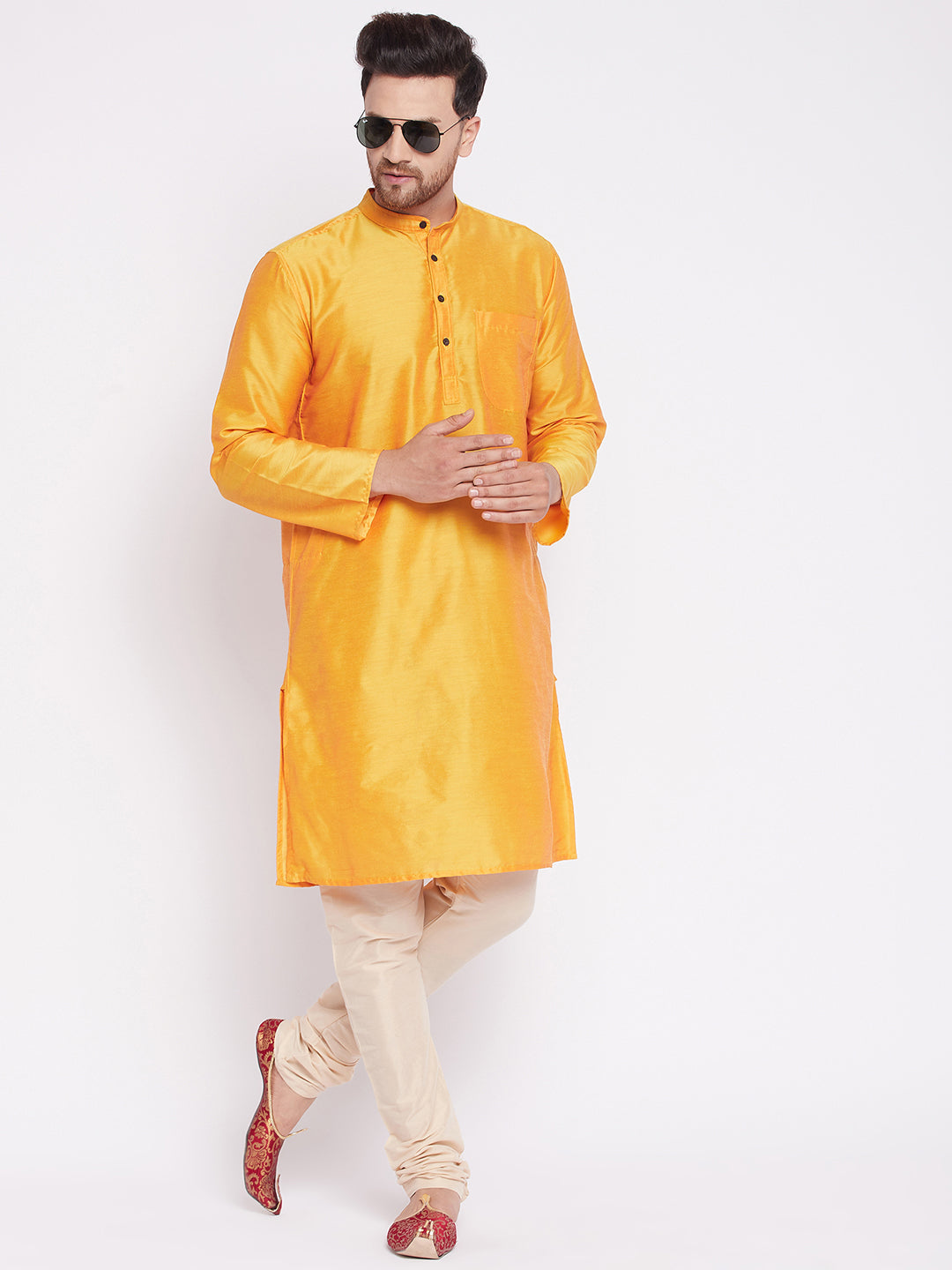 Men's Long Kurta with Band Collar -