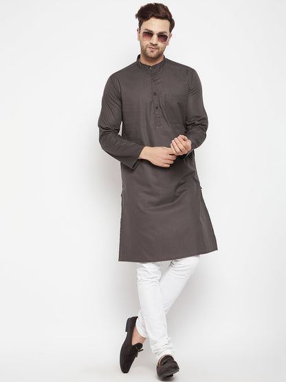 Men's Brown Color Long Kurta with Band Collar