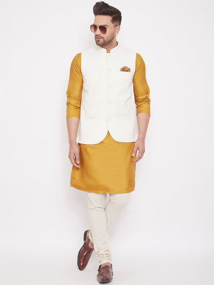 Men's White Cotton Linen Nehru Jacket