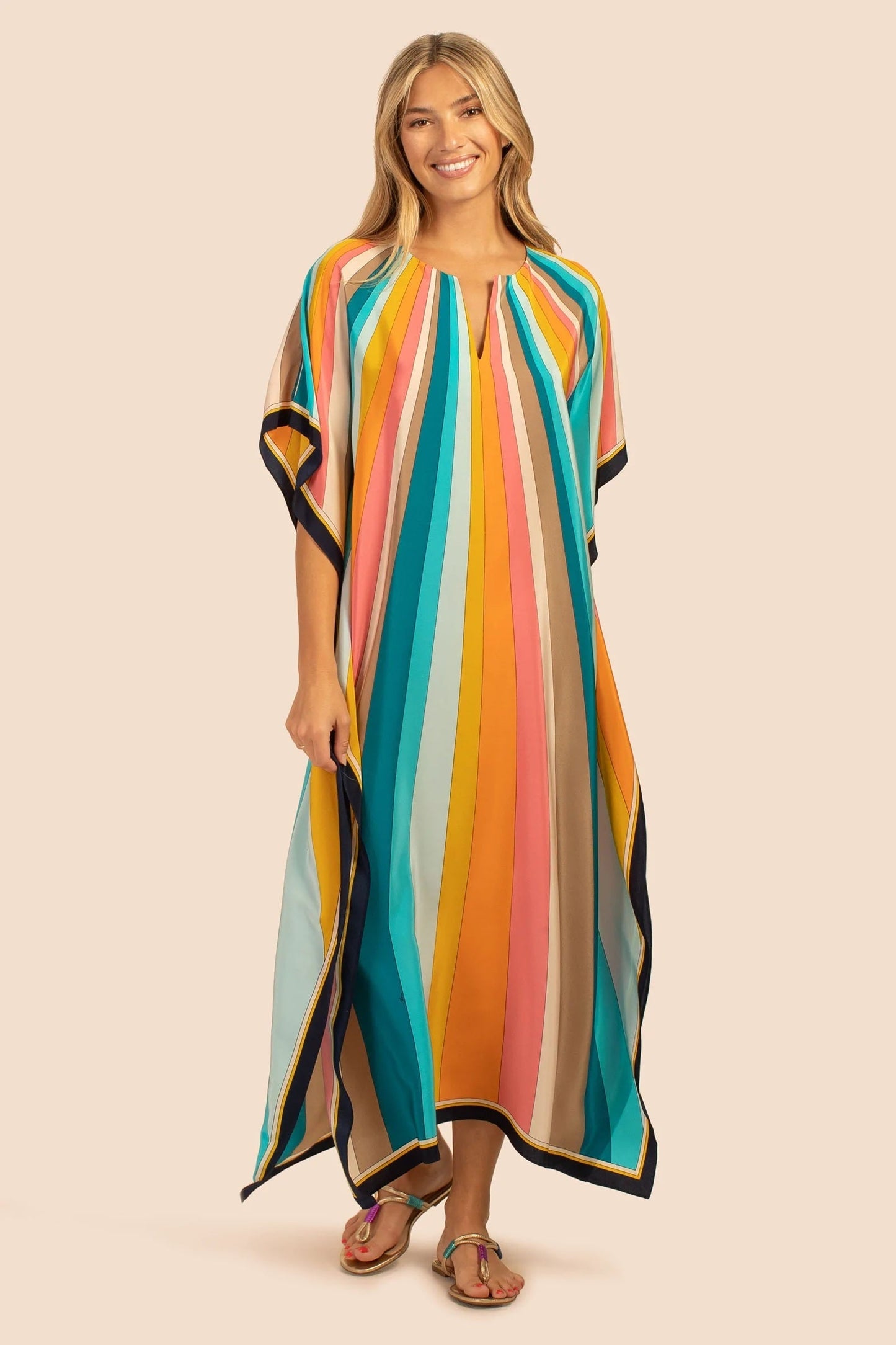 Women's Bold Border Sky Wing Silk Crepe Kaftan