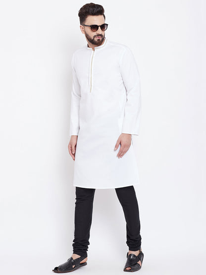 Men's White Zari Work Cotton Kurta