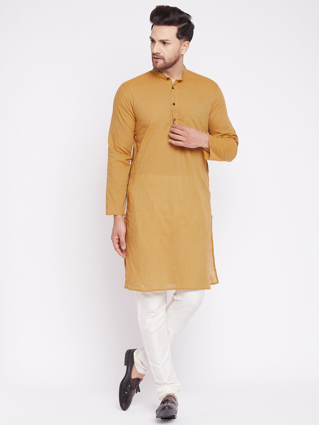 Men's Long Kurta with Band Collar -