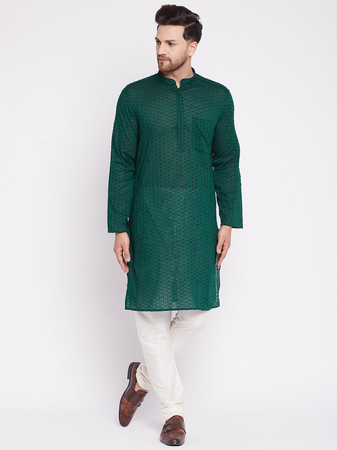 Men's Long Kurta with Band Collar -