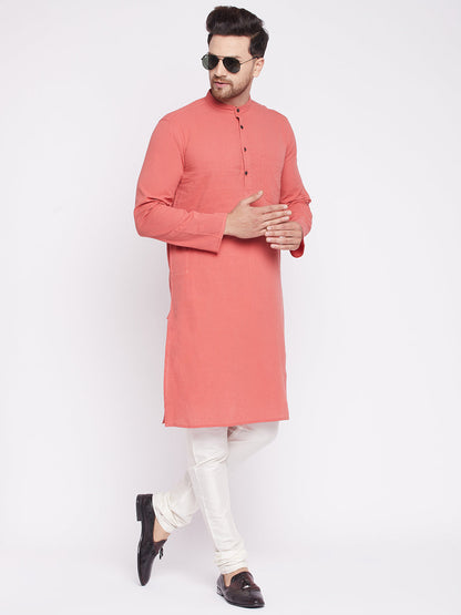 Men's Long Kurta with Band Collar -