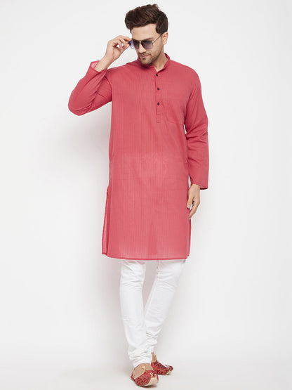 Men's Rust Color Long Kurta with Band Collar