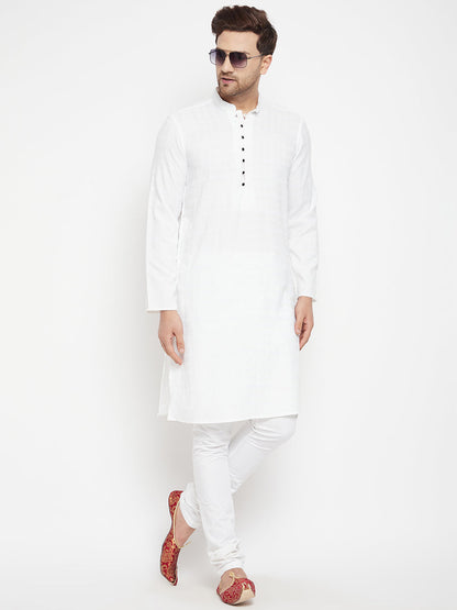 Men's White Color Long Kurta with Band Collar