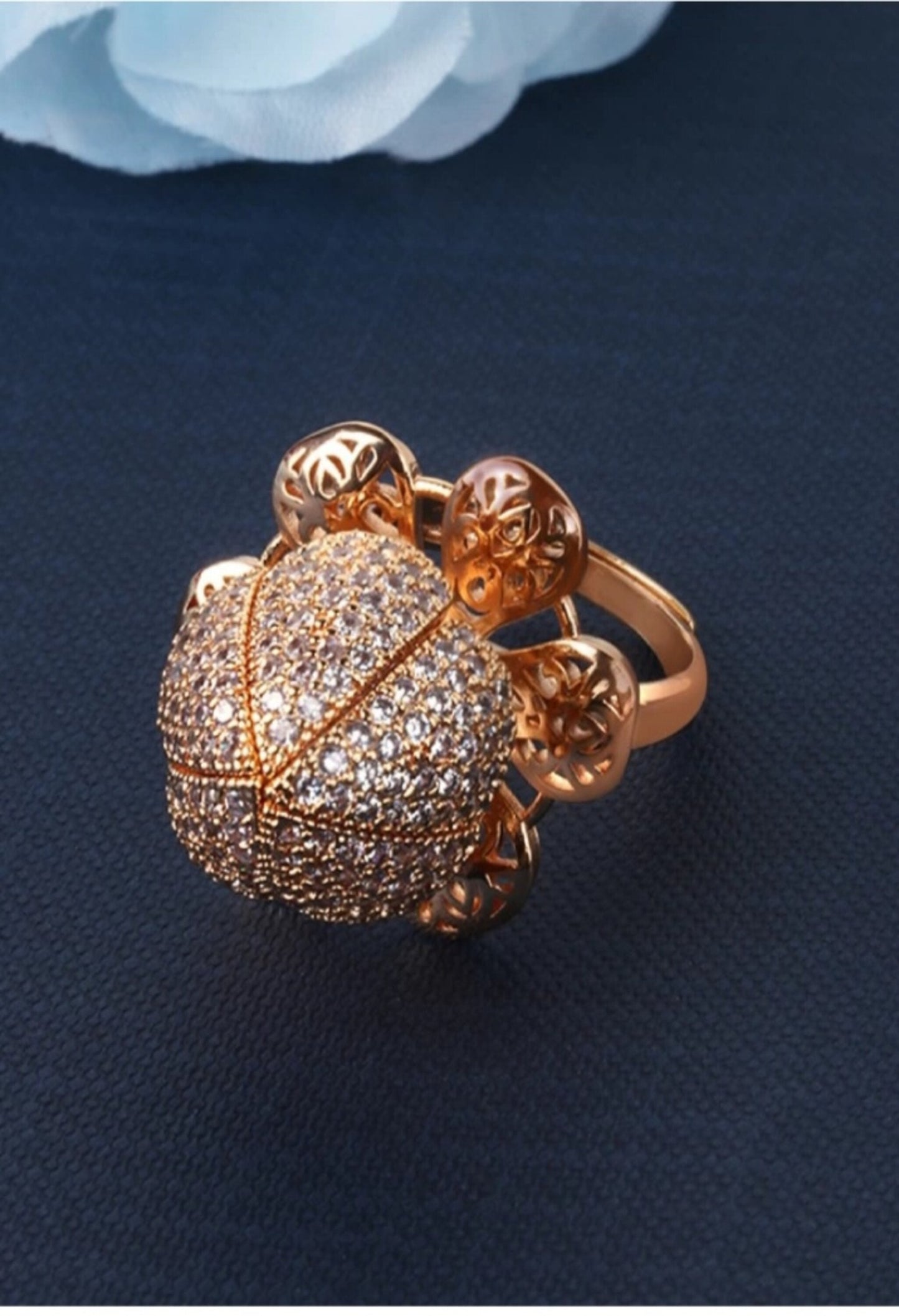 Women's American Diamond Gold-Plated Lotus Ring