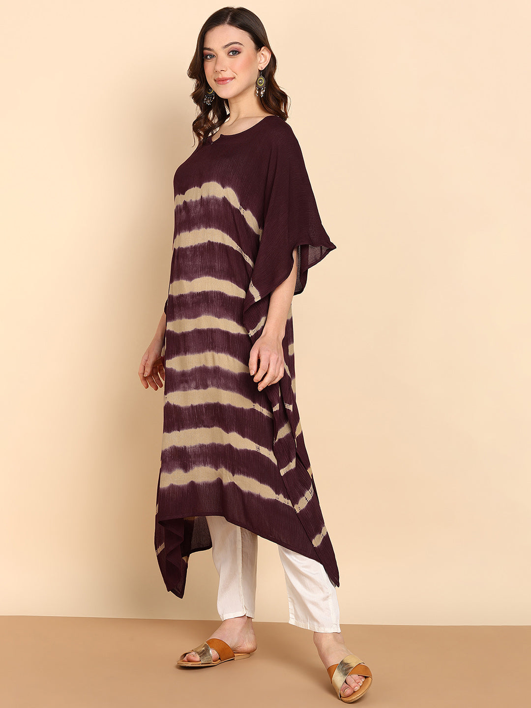 Women's Maroon Crepe Kaftan