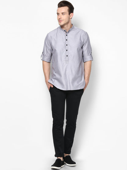 Men's Grey Pure Cotton Shirt Kurta