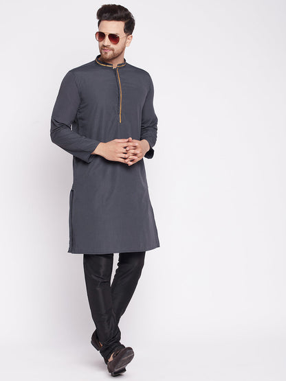 Men's Long Kurta with Band Collar -