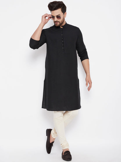 Men's Solid Black Linen Kurta