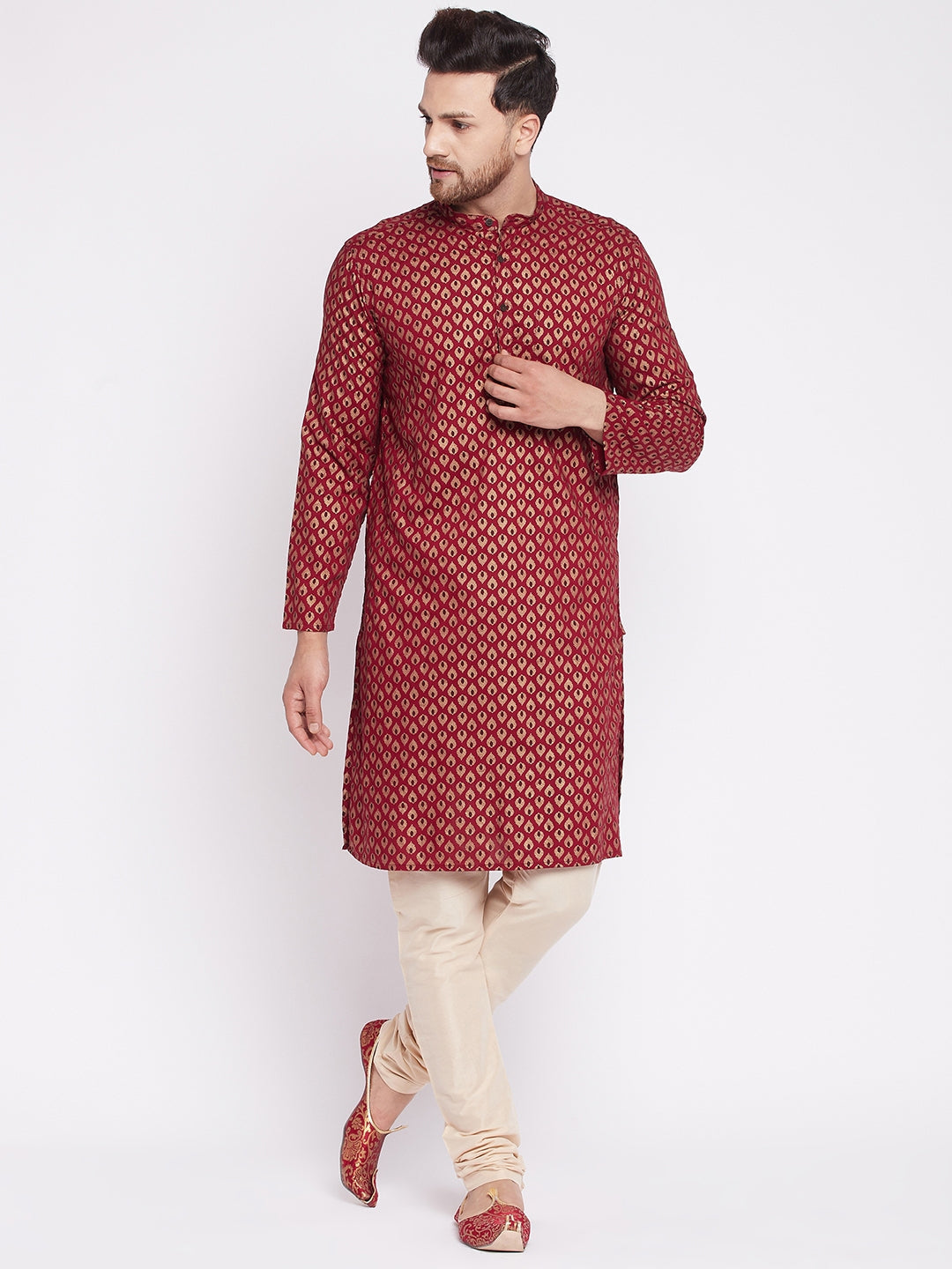 Men's Long Kurta with Band Collar -