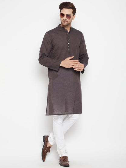 Men's Brown Color Long Kurta with Band Collar