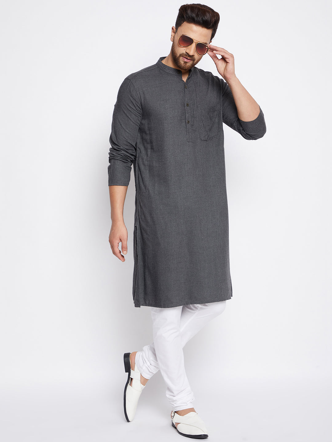 Men's Grey Woolen Straight  Kurta