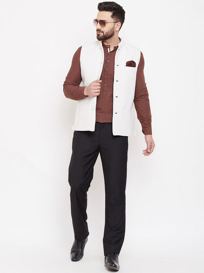 Men's White Wool Nehru Jacket