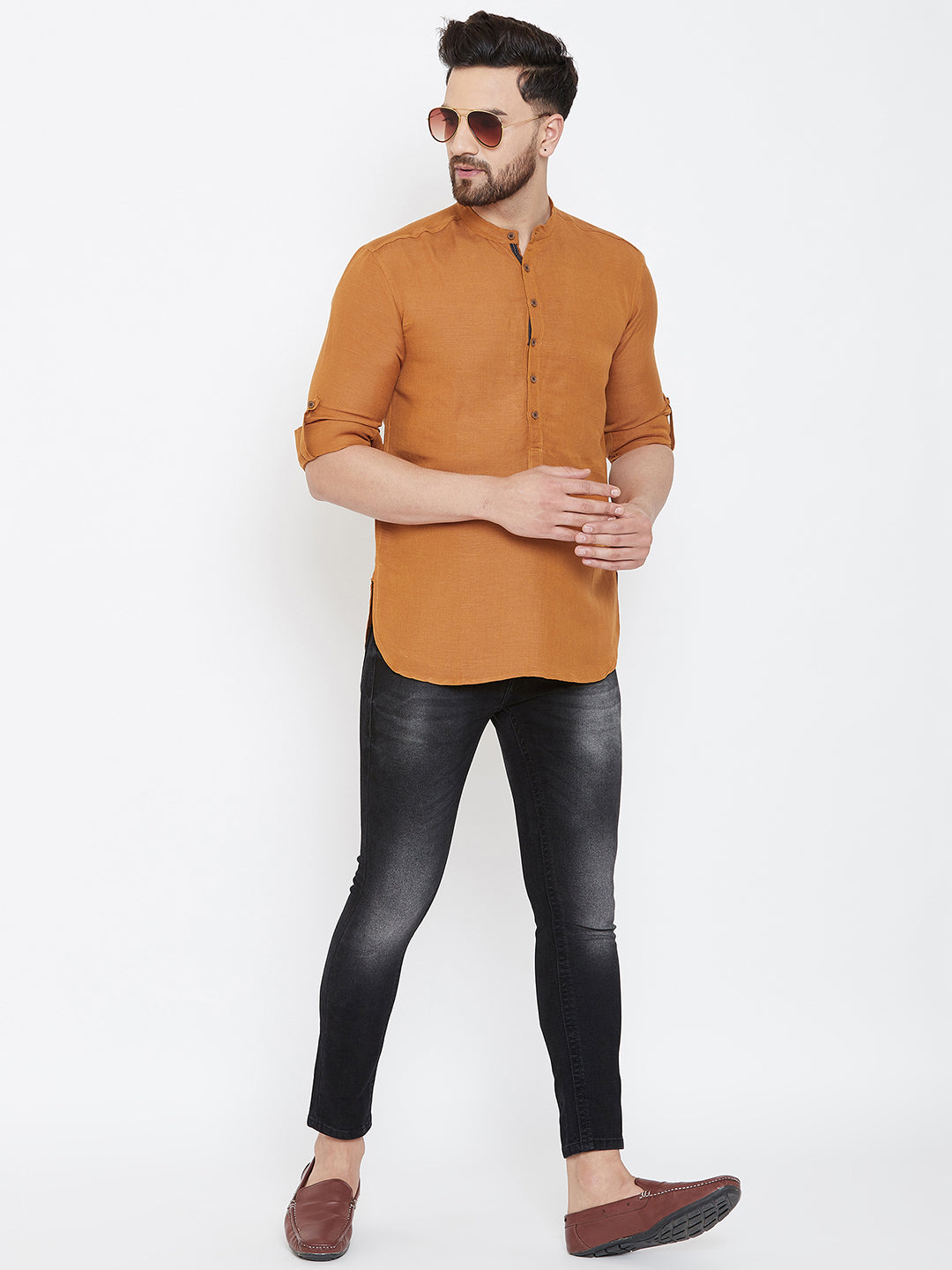 Men's Orange Linen Shirt Kurta