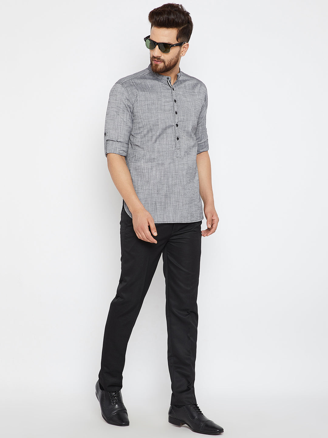 Men's Textured Grey Shirt Kurta