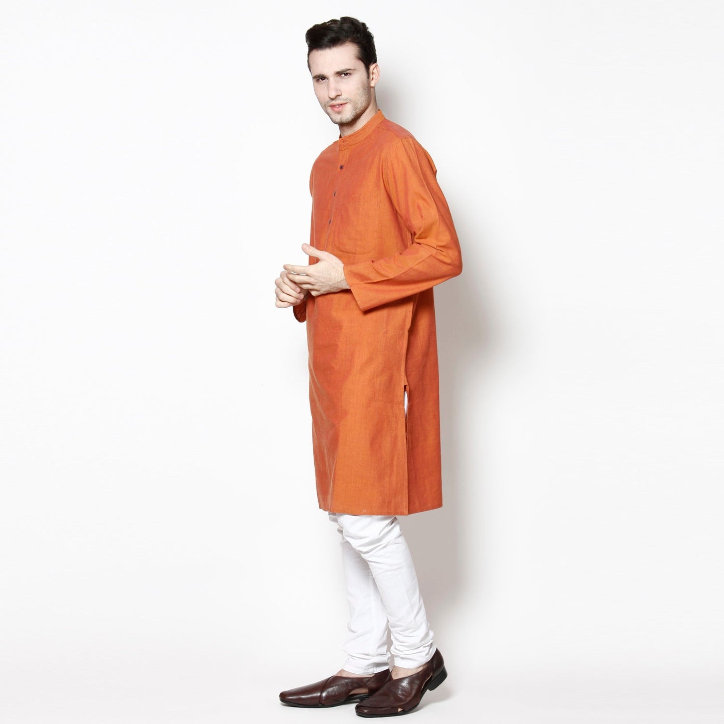 Men's Orange Pure Cotton Kurta