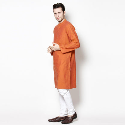 Men's Orange Pure Cotton Kurta