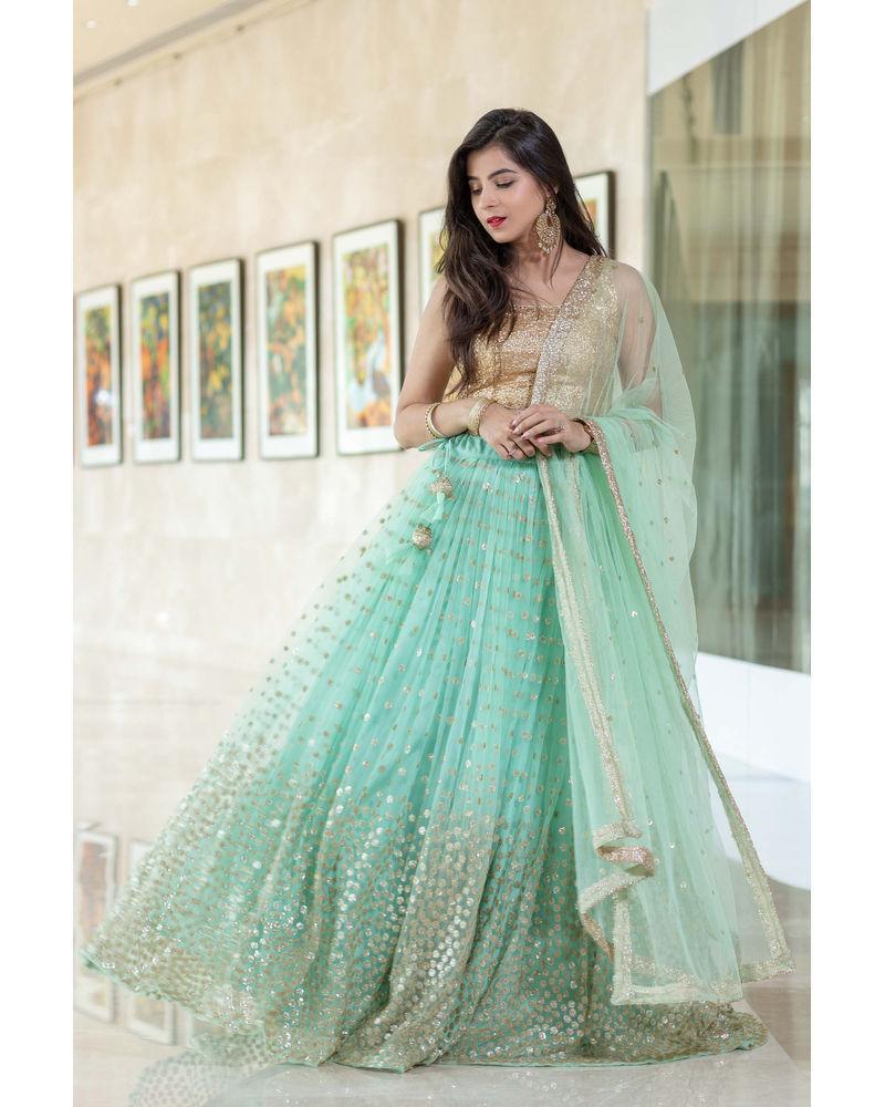 Women's Mint Green Lehenga (3pcs set) - Label Shaurya Sanadhya