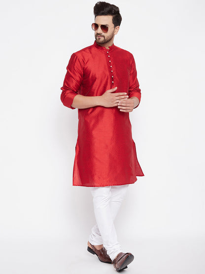 Men's Woven Design Red Straight  Kurta