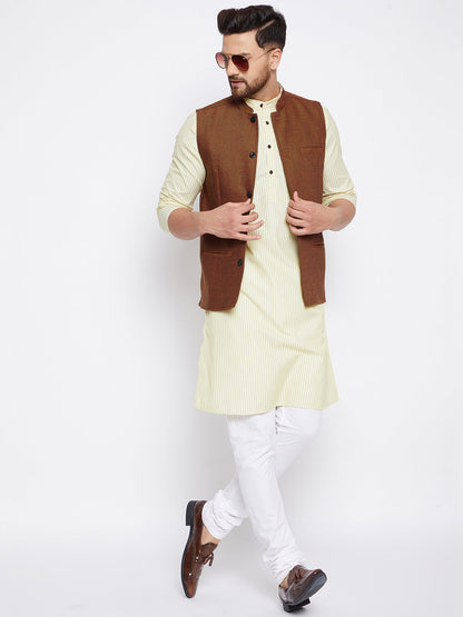 Men's Bronze Woven Design Nehru Jacket