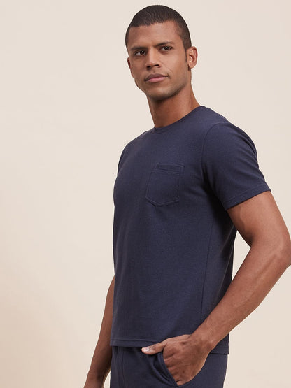 Men's Navy Slim Fit Pocket T-Shirt - LYUSH-MASCLN