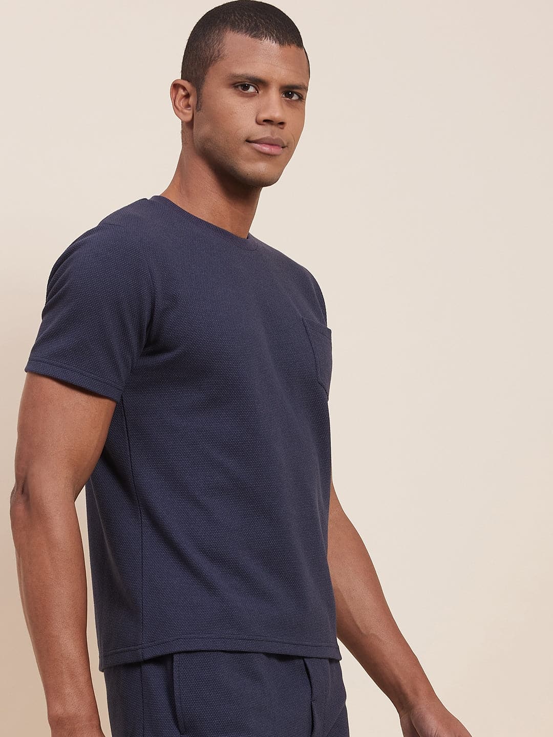 Men's Navy Slim Fit Pocket T-Shirt - LYUSH-MASCLN