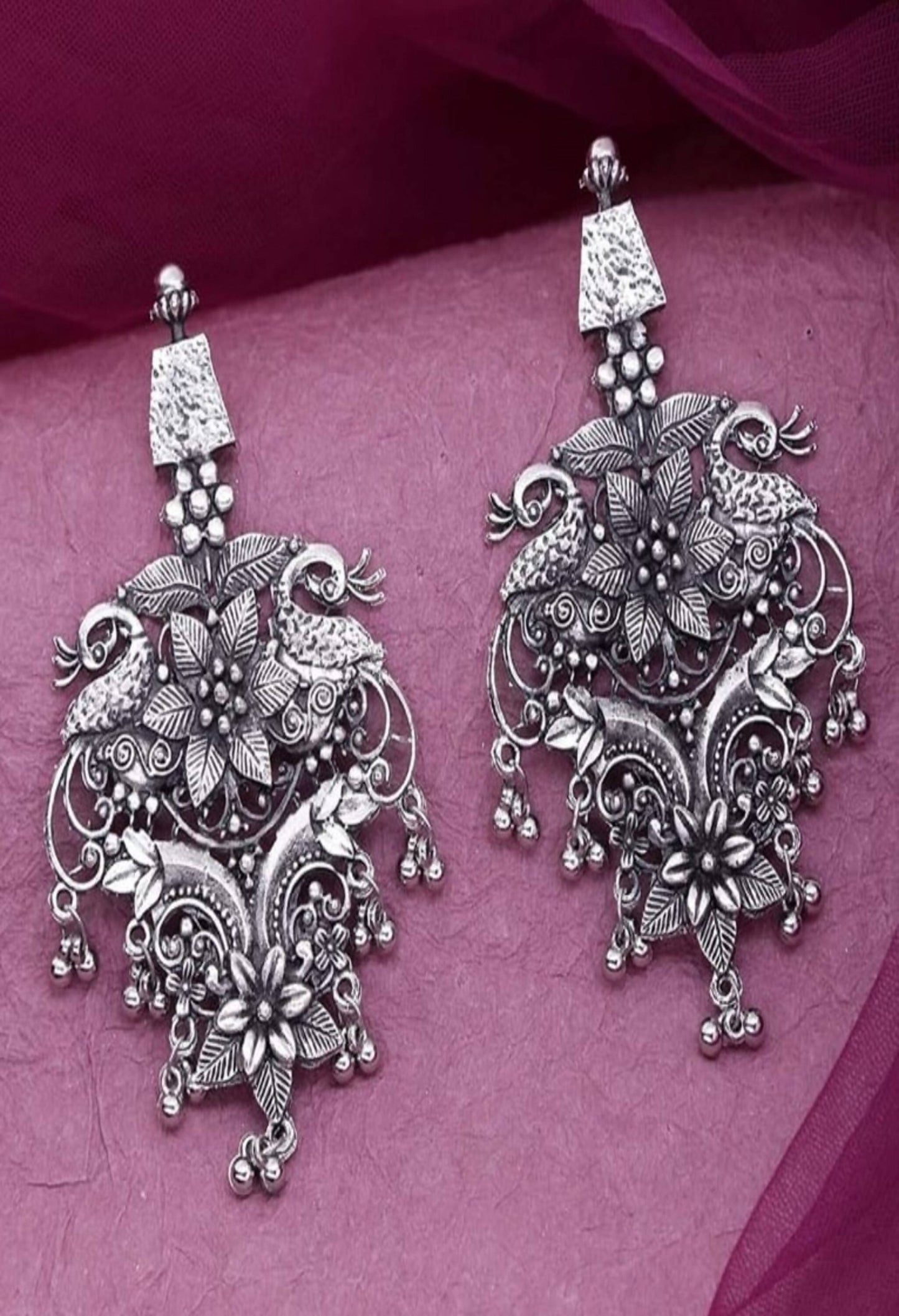 Oxidised Peacock Design Earrings Jhumkas Jker_084