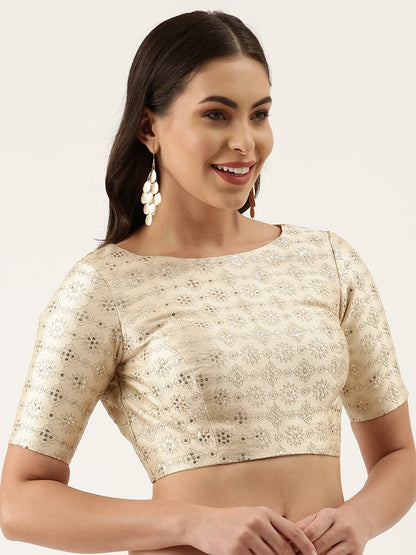 Women's Cream Zari Work Pure Silk Blouse