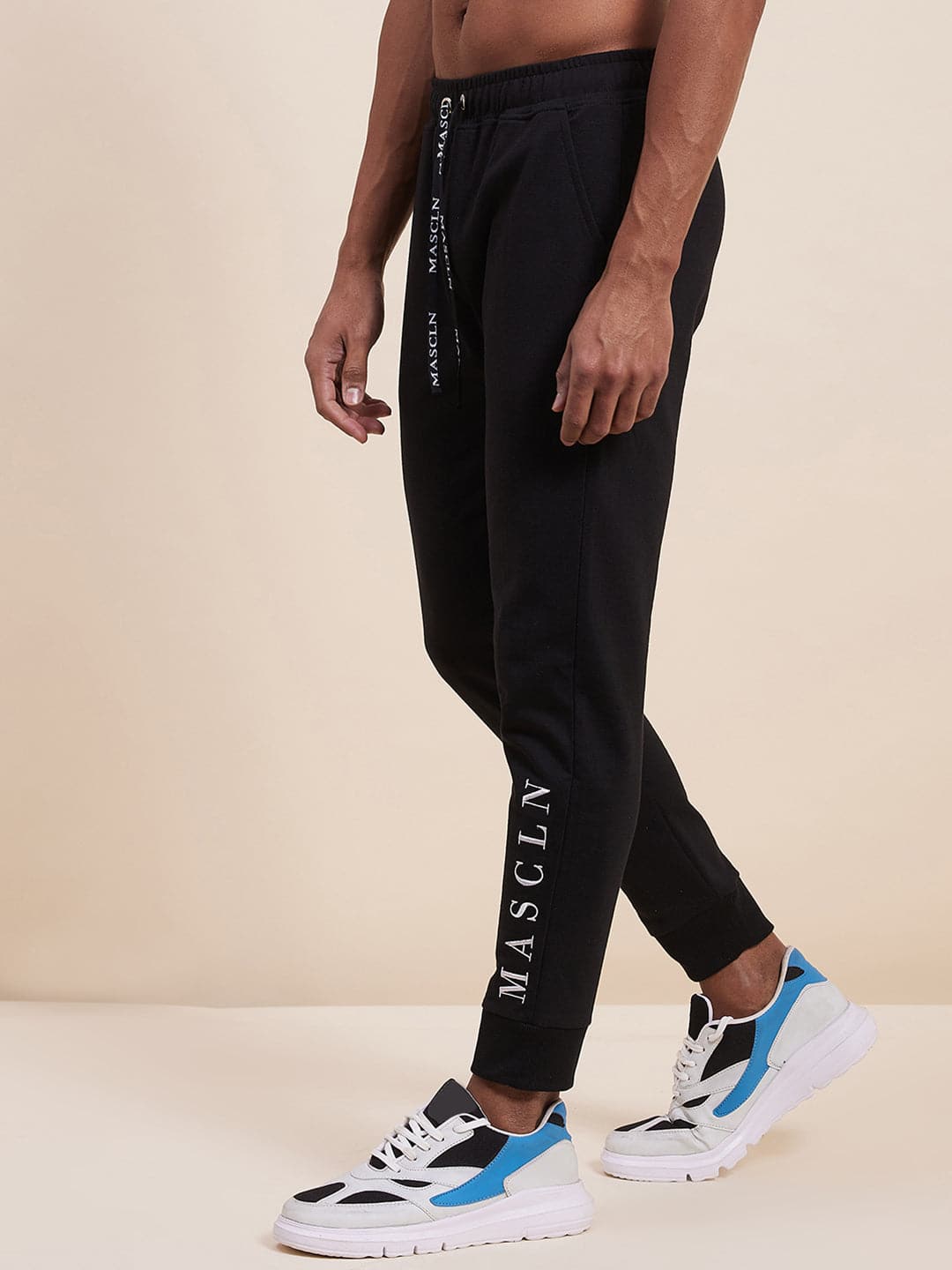 Men's Black MASCLN Embroidered Joggers - LYUSH-MASCLN