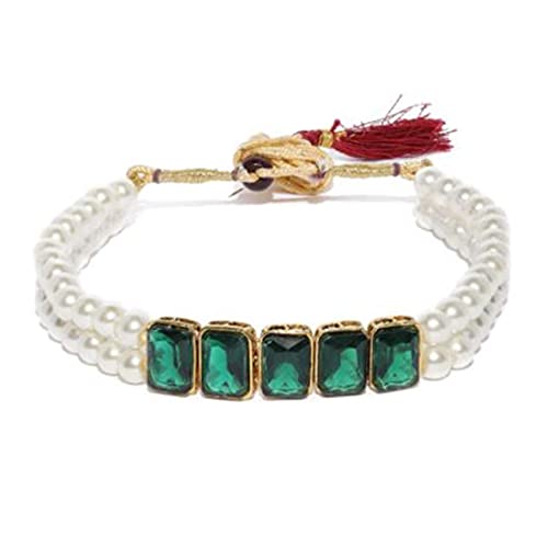 Women's Gold Plated Green Crystal Stone Pearl Studded Choker Necklace Set